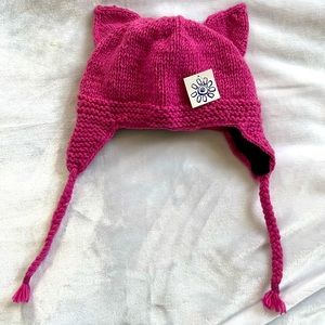 Pink Knit Winter Cat Ear Hat with Black Fleece Lining